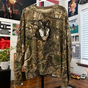 Vintage RealTree Wolf Camo Sweatshirt Mens XL Camouflage Nature Gorpcore